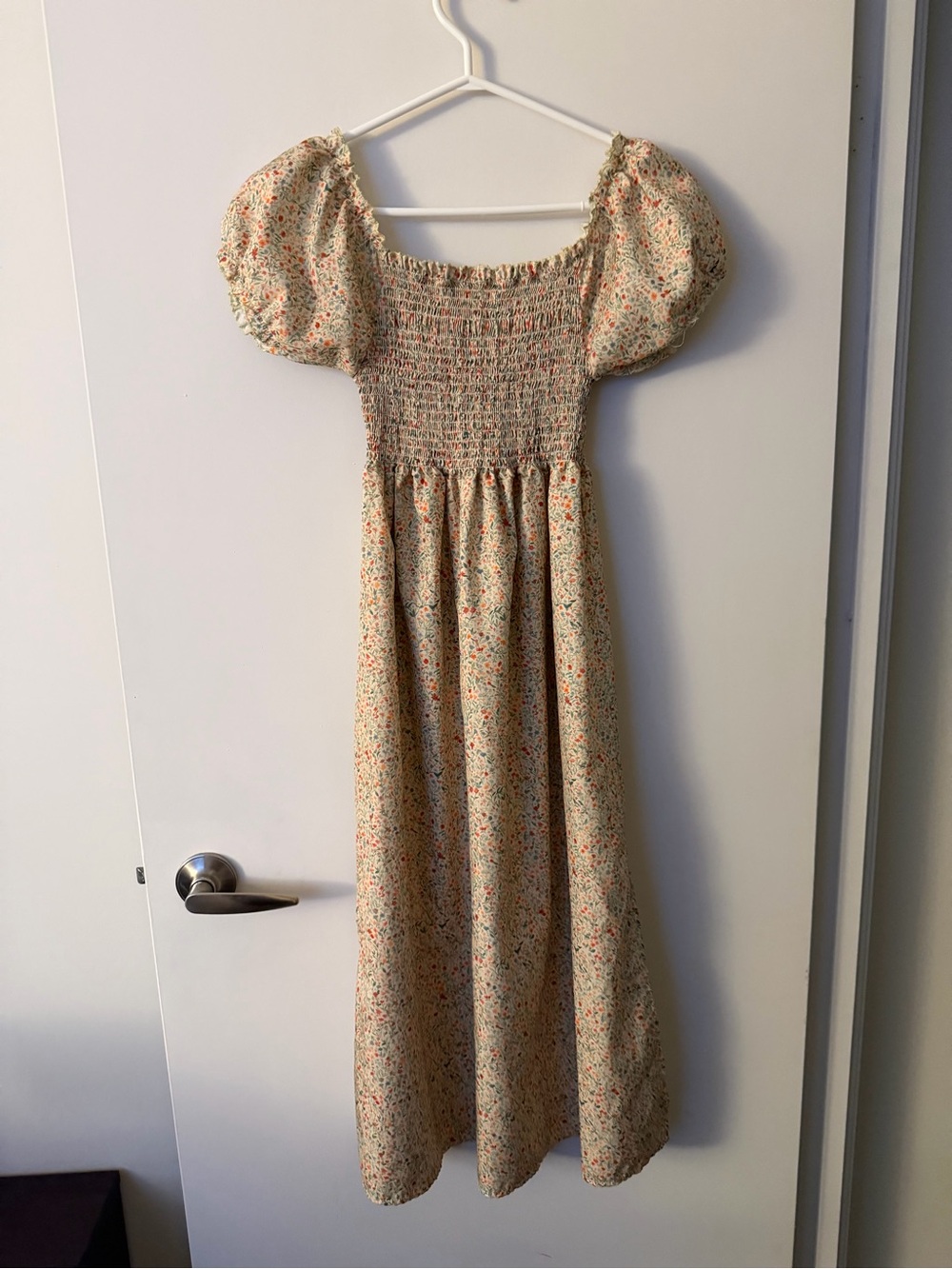 Ardene Cream Floral Smocked Maxi Dress with Orange & Green